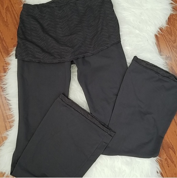 yoga pants with skirt overlay